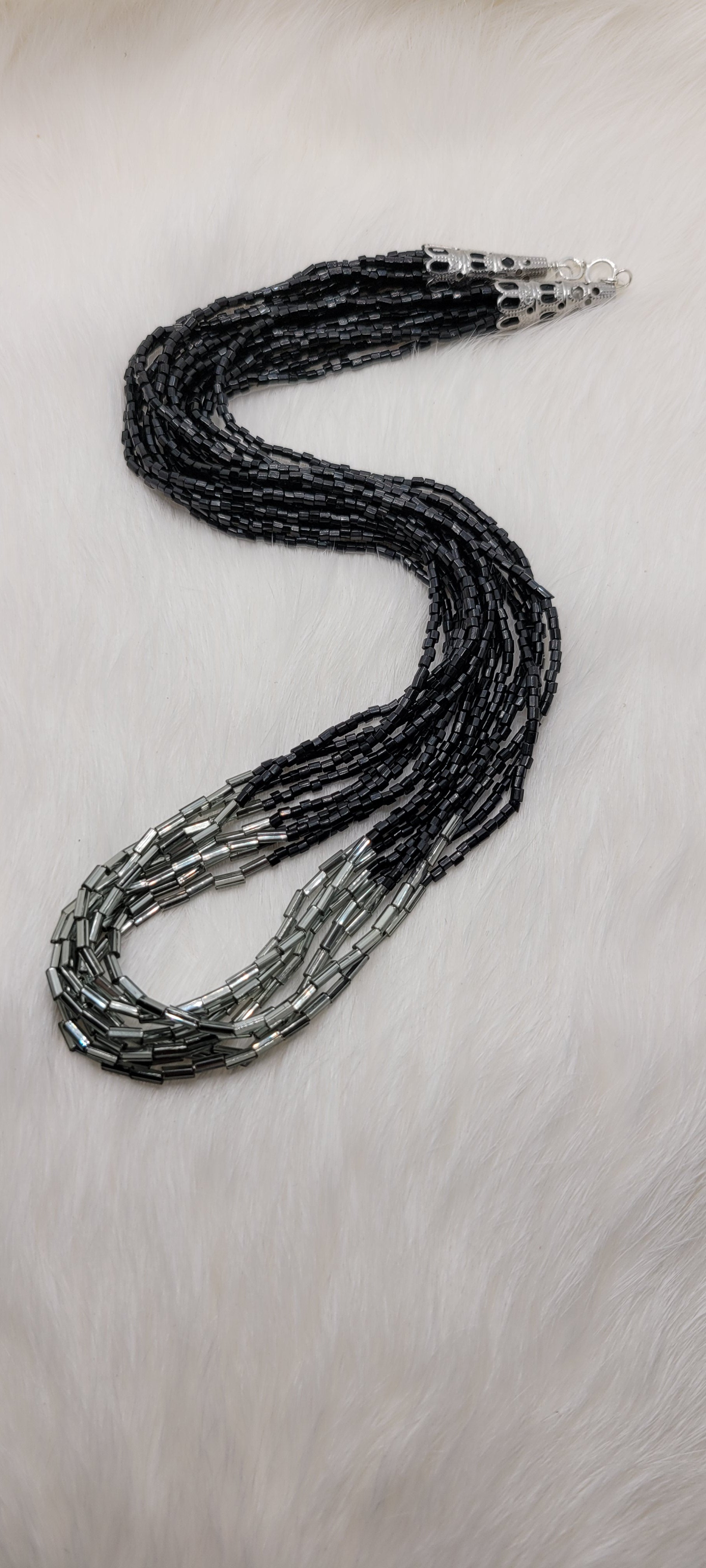 Jet Opaque Diamond Gray Multi-Strand Necklace