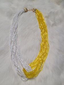 Yellow Satin and White Opaque Luster Hooked Multi-Strand Necklace