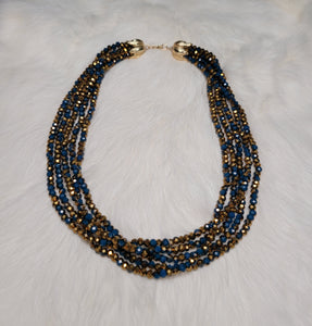 Peacock Blue and Gold Multi-Strand Necklace