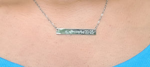 Proverbs 31:25 Bible Verse Bar Necklace