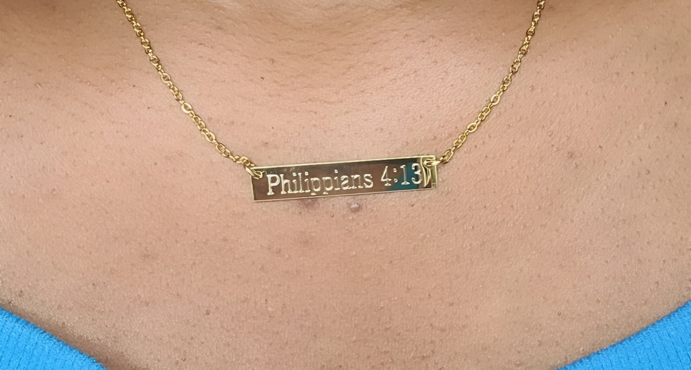 Philippians 4:13 Bible Verse Bar Necklace